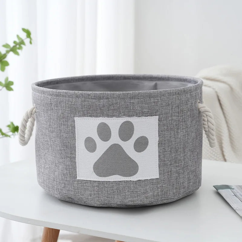 Dog Toy Basket Round With Handles Durable Paw Patch Bin