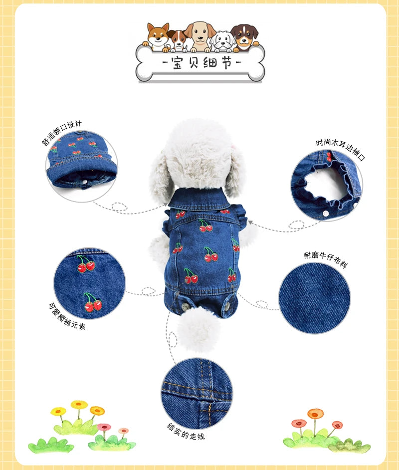 Denim Jeans Jacket For Dogs Vest Coat Durable Pet Wear