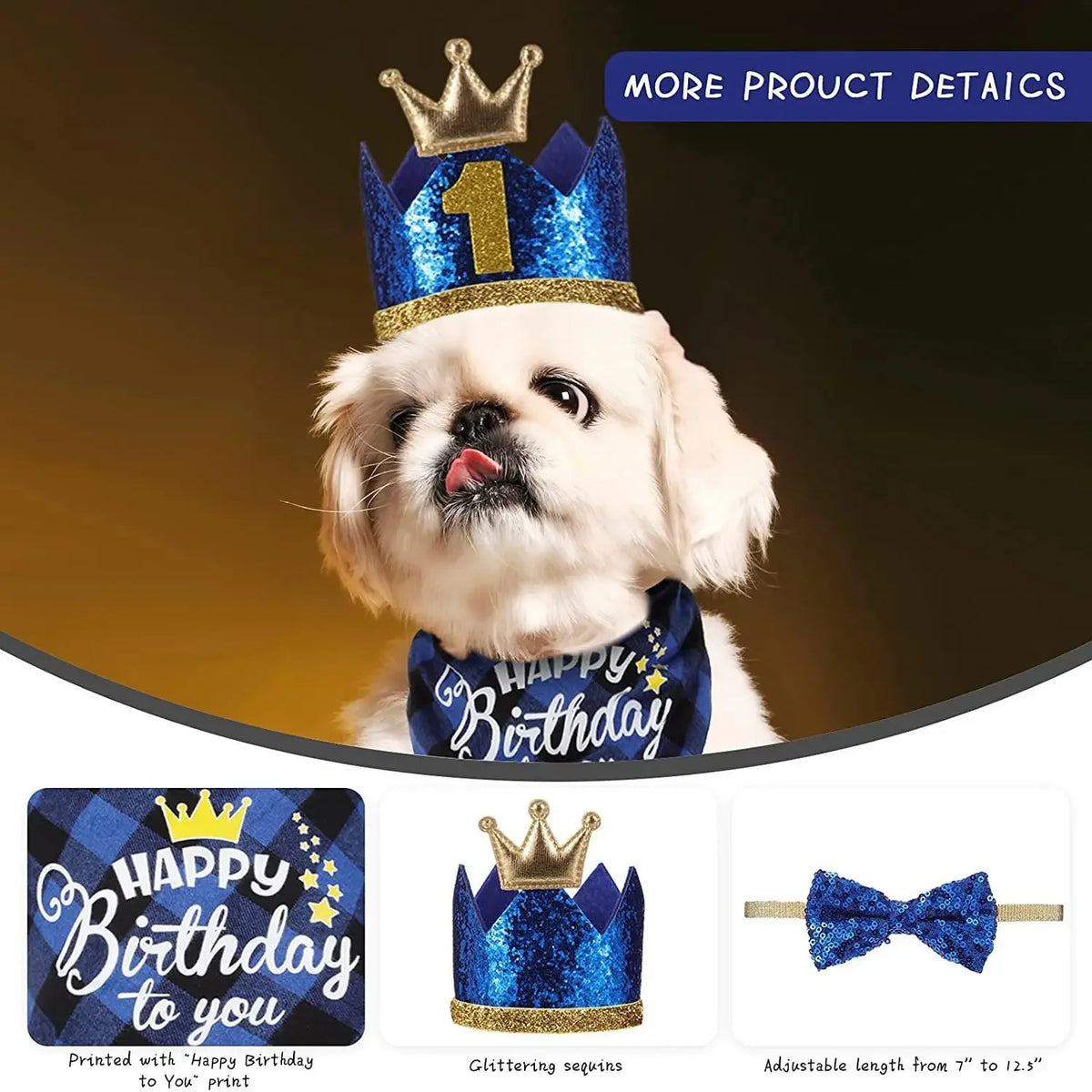 Cute Pet Birthday Bandana And Crown Hat Party Costume Set