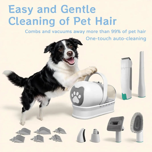 Dog Grooming Vacuum Kit With Deshedding Brush And Paw Trimmer