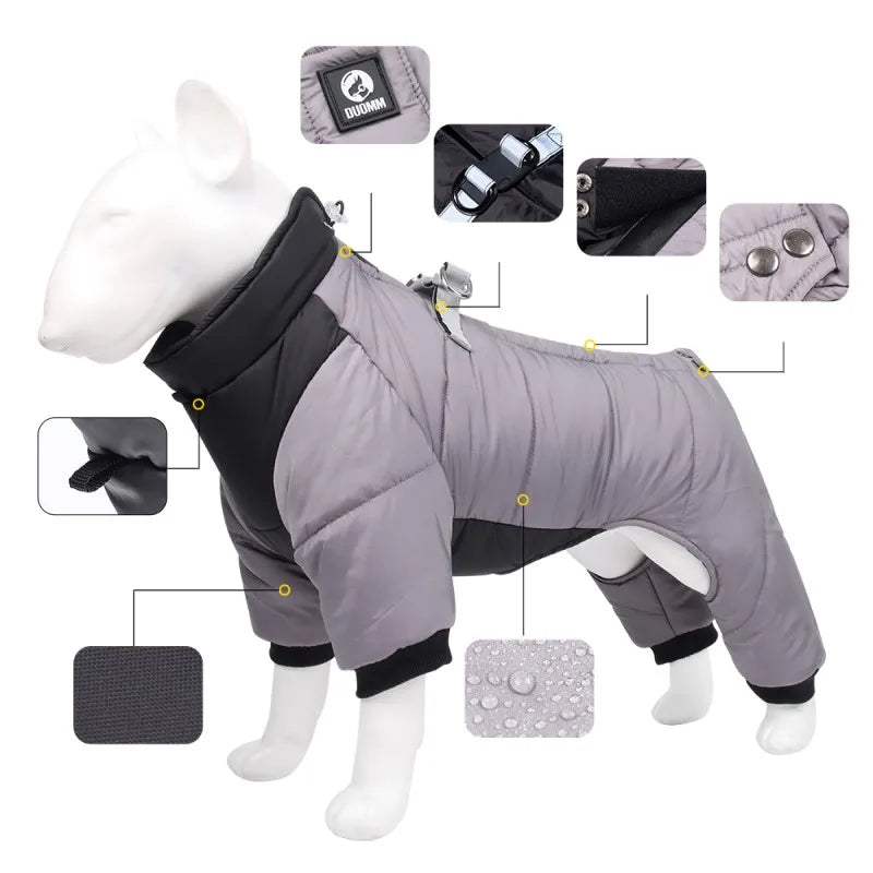 Waterproof Warm Winter Dog Jumpsuit Coat for Outdoor Use