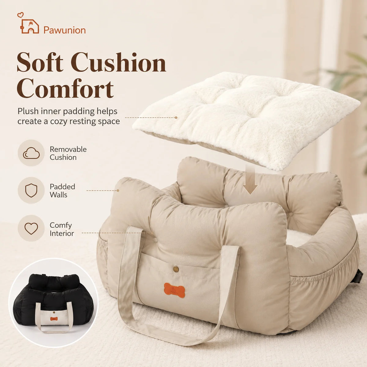 Dog Car Booster Seat With Plush Interior And Safety Tether