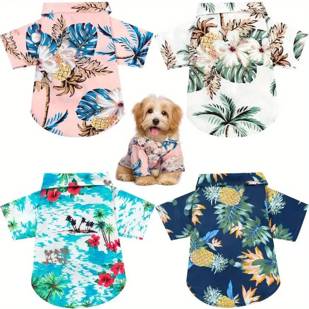 Four Breathable Hawaiian Floral Pet Shirts for Dogs and Cats