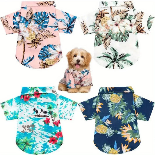 Four Breathable Hawaiian Floral Pet Shirts for Dogs and Cats