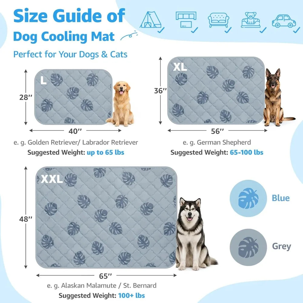56"x36" Self-Cooling Dog Mat, Waterproof Non-Slip Pet Pad for Large Dogs, Grey Monstera