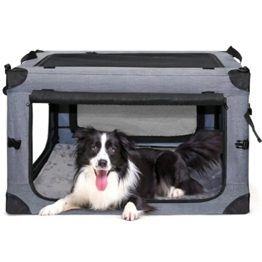 Collapsible Soft Sided Dog Crate Travel Carrier Indoor Outdoor Four Door Kennel