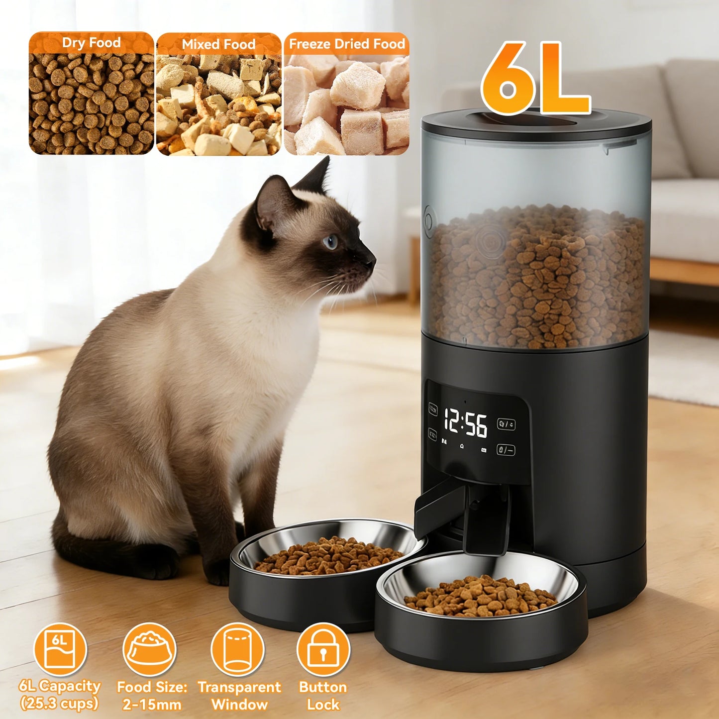 Automatic Cat And Dog Feeder With Dual Bowls Timed Dispenser
