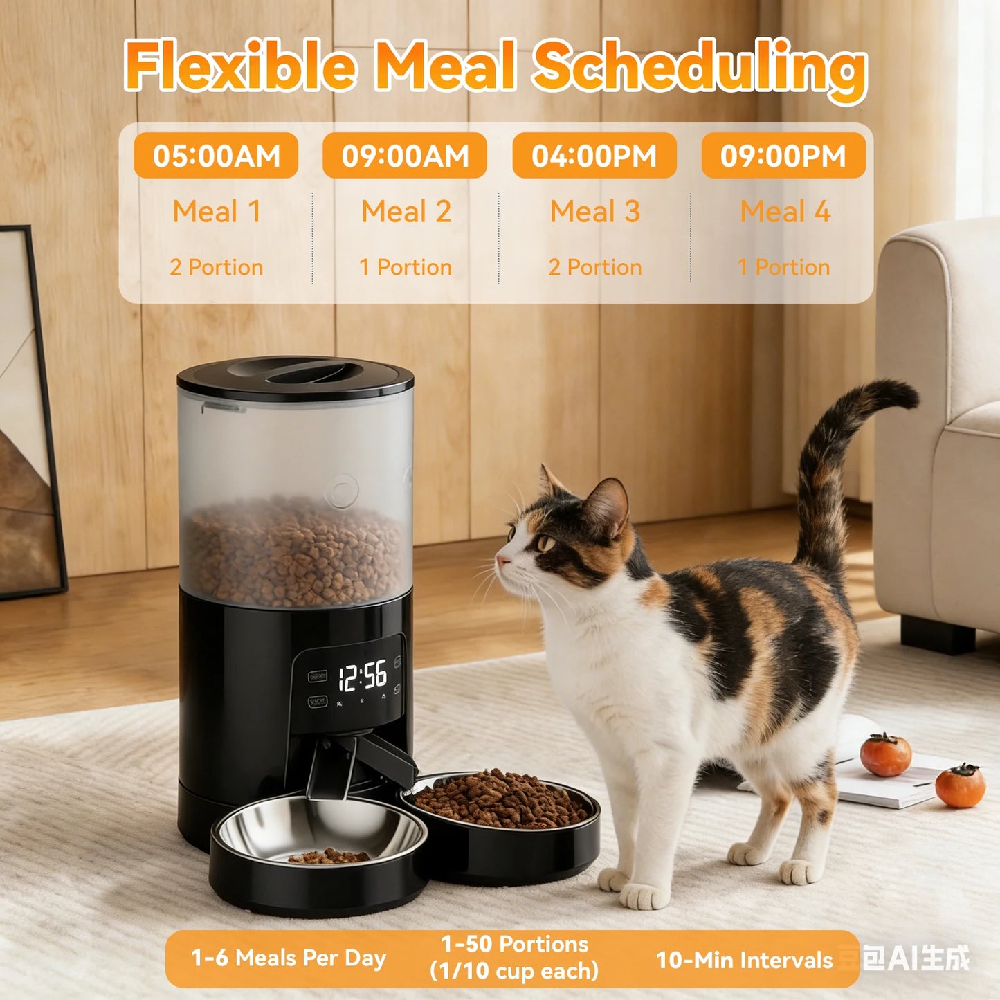 Automatic Cat And Dog Feeder With Dual Bowls Timed Dispenser