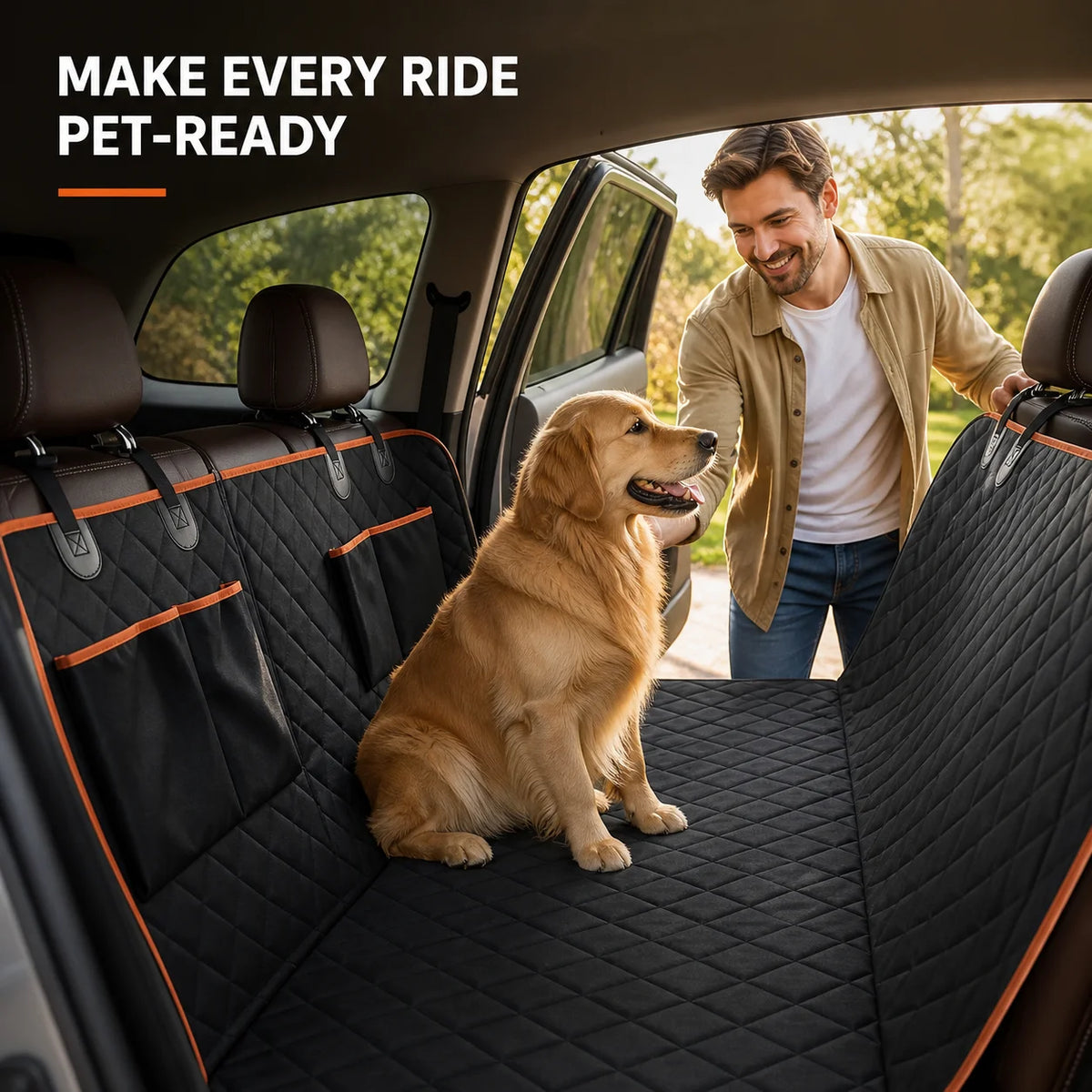 Premium Quilted Dog Car Seat Cover With Adjustable Straps