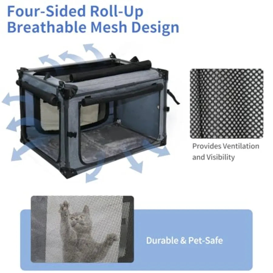 Collapsible Soft Sided Dog Crate Travel Carrier Indoor Outdoor Four Door Kennel