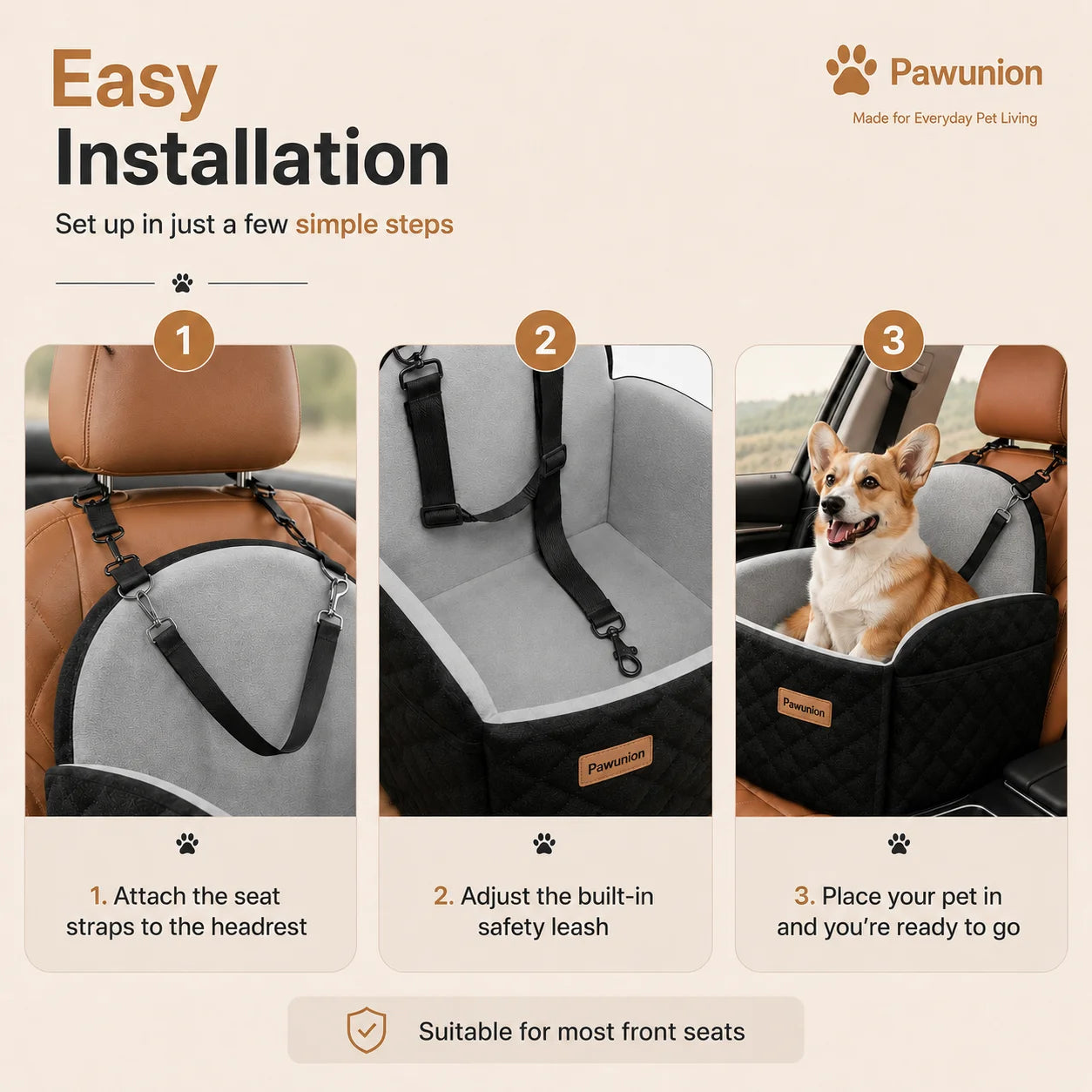 Memory Foam Dog Car Seat Booster With Removable Washable Cover