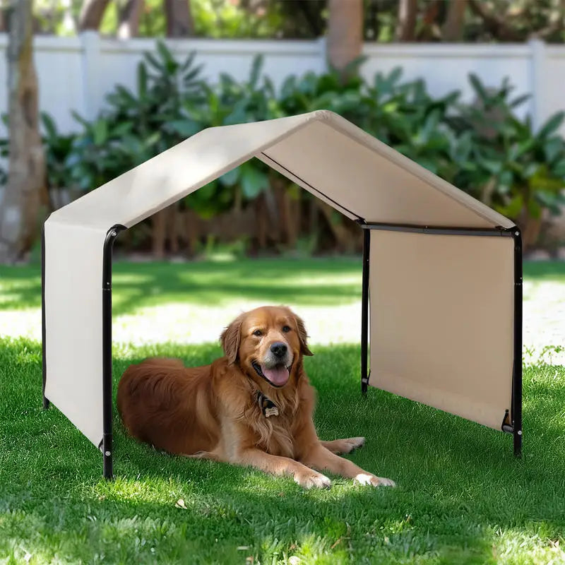4*4*3.3FT Black Iron Pipe PVC Coated Polyester Tarpaulin, Waterproof and UV Resistant, Off-white, Pet Tent. Tarpaulin Bottom Is Sewn, Top Has Velcro Closure.