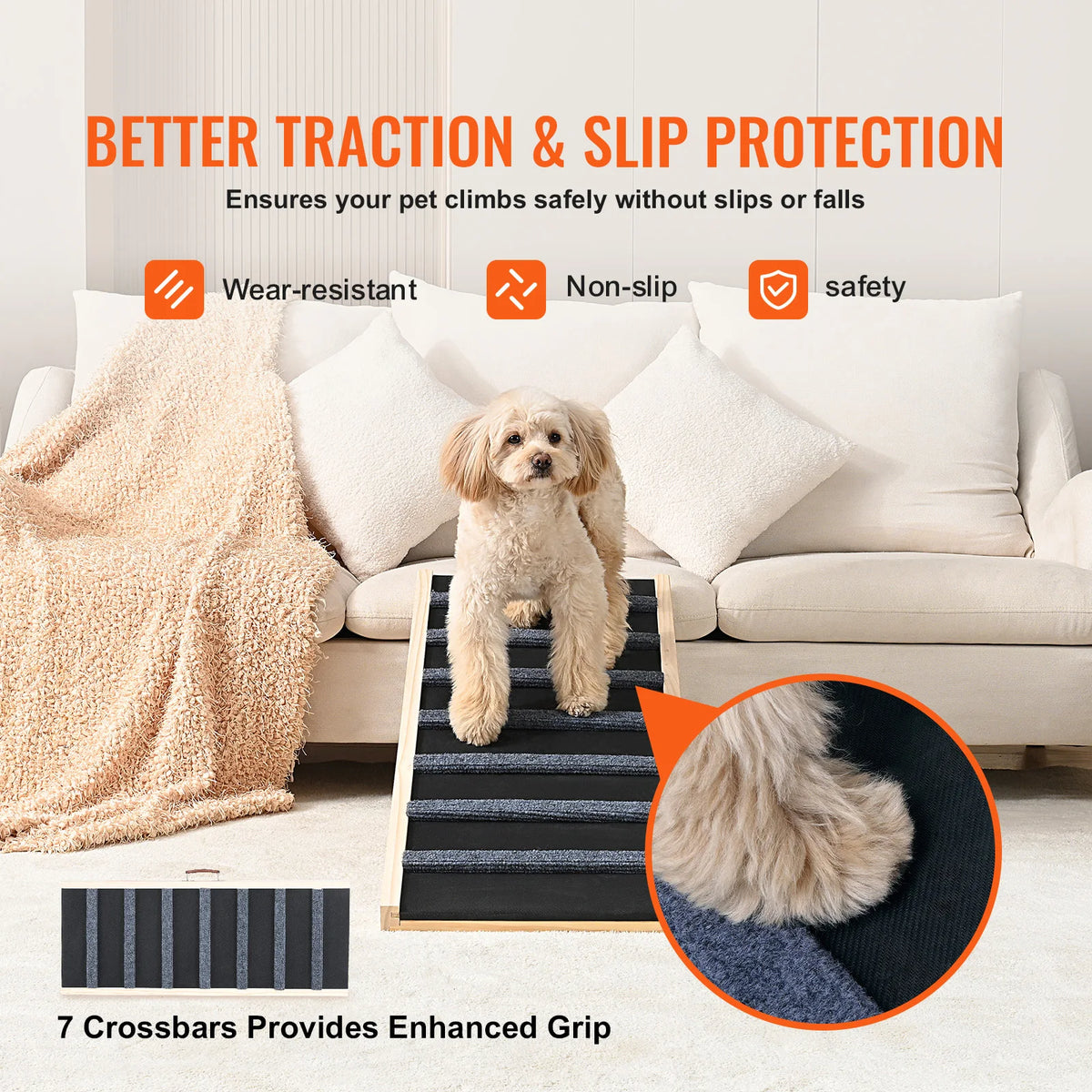 SucceBuy Folding Adjustable Wooden Dog Ramp With Anti Slip Steps