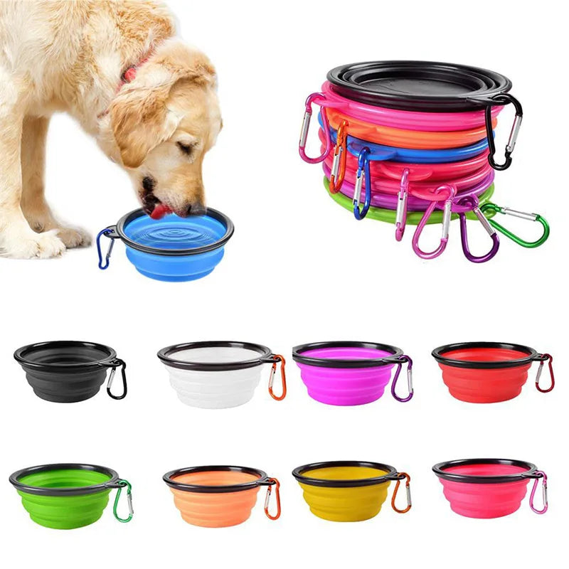 Collapsible Silicone Dog Food And Water Bowl With Carabiner For Travel