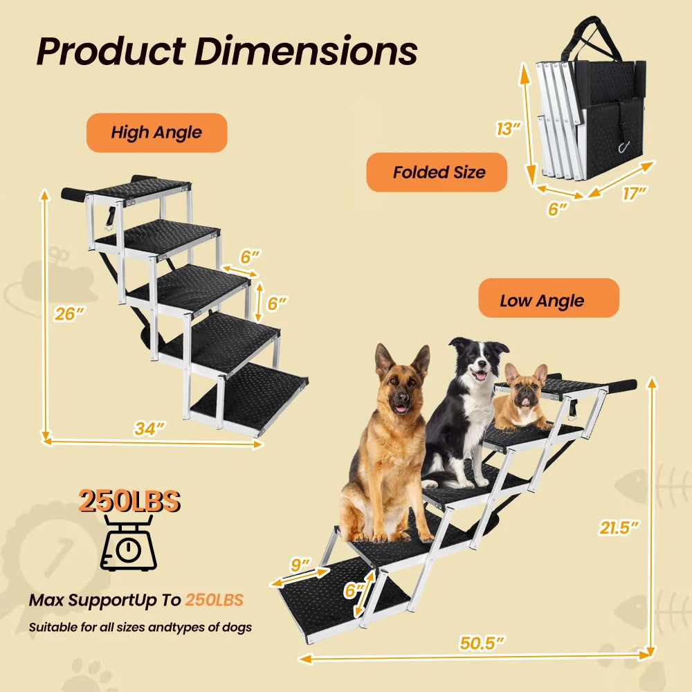 LISM Foldable Portable Non-Slip Dog Ramp for Cars and SUVs