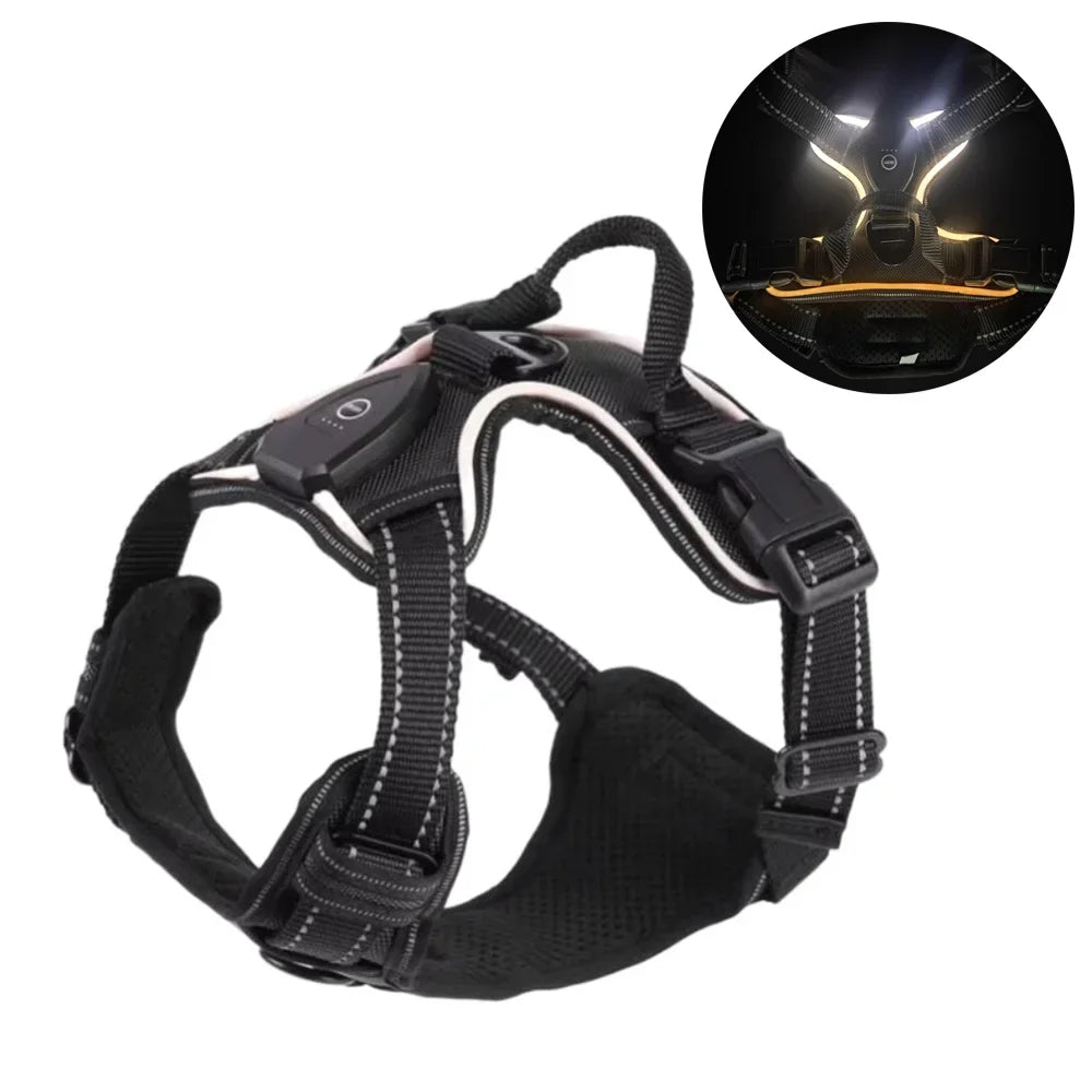 Durable Light Up LED Dog Harness Adjustable Rechargeable Luminous Pet Chest Strap Soft Flashing Dog Glow Vest Cats Pet