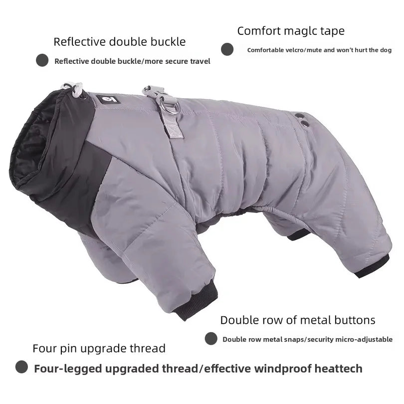 Padded Four Leg Dog Coat With Warm Lining For Winter