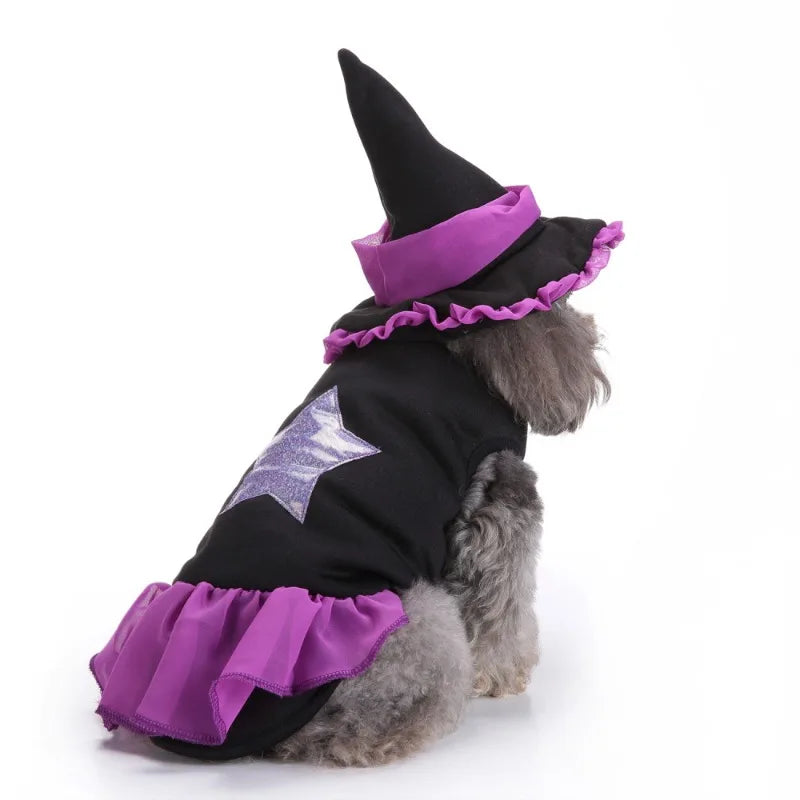 Halloween Pet Witch Costume With Hat For Cats And Dogs