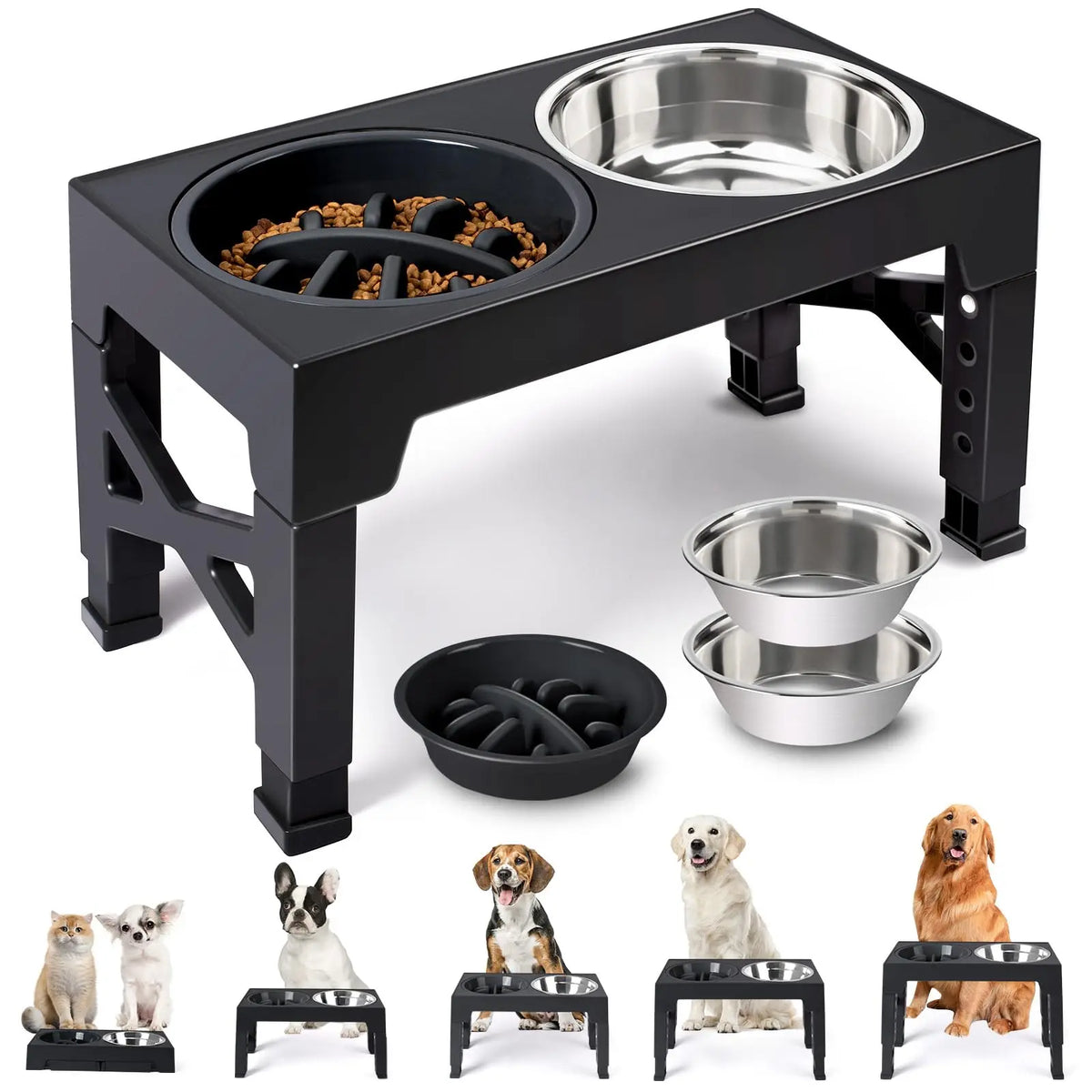 Adjustable Elevated Dog Feeder With Stainless Steel Bowls