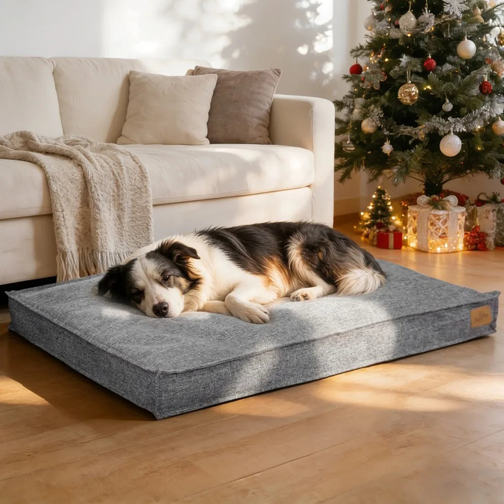 Borwart Rectangular Linen Dog Bed With Removable Cover