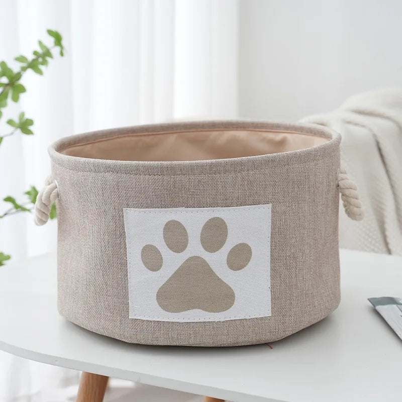 Dog Toy Basket Round With Handles Durable Paw Patch Bin