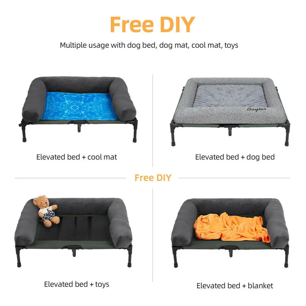 Bingopaw Elevated Outdoor Indoor Dog Bed With Detachable Plush Bolster