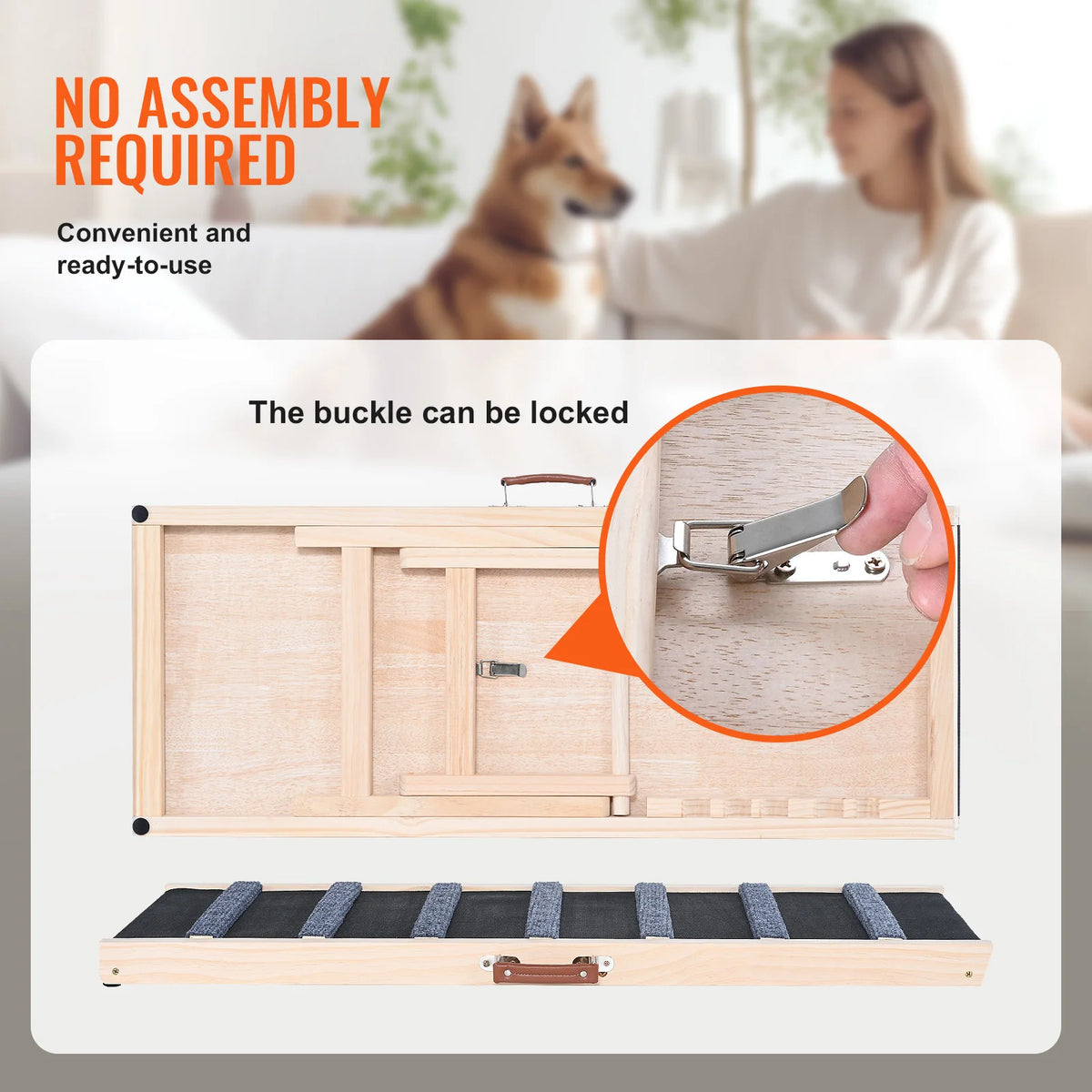 SucceBuy Folding Adjustable Wooden Dog Ramp With Anti Slip Steps