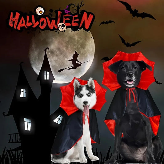 Halloween Pet Vampire Cape Costume With Decorative Gem Pendant