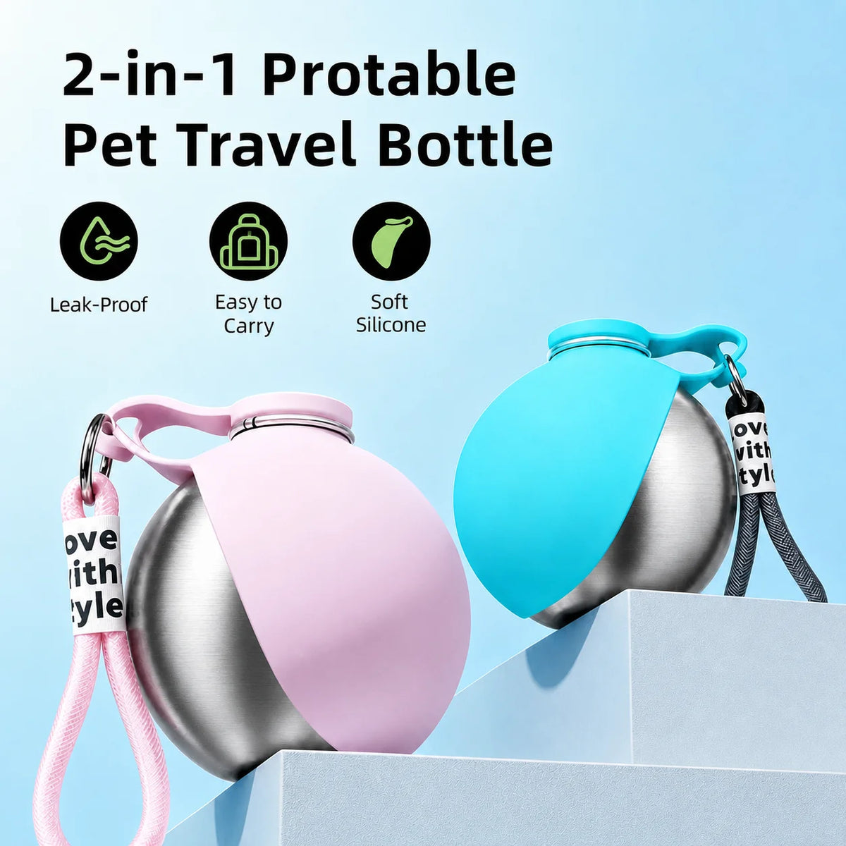 Portable Leak Proof Pet Water Dispenser Foldable Stainless Steel Bowl