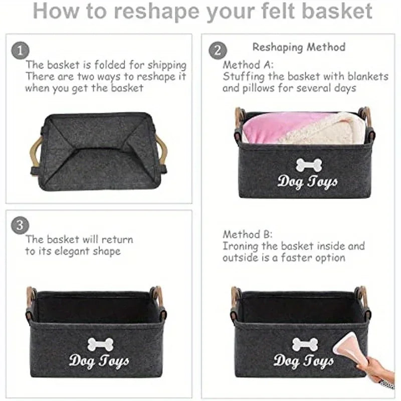 Felt Pet Toy Box Dog Toy Storage Basket For Organization