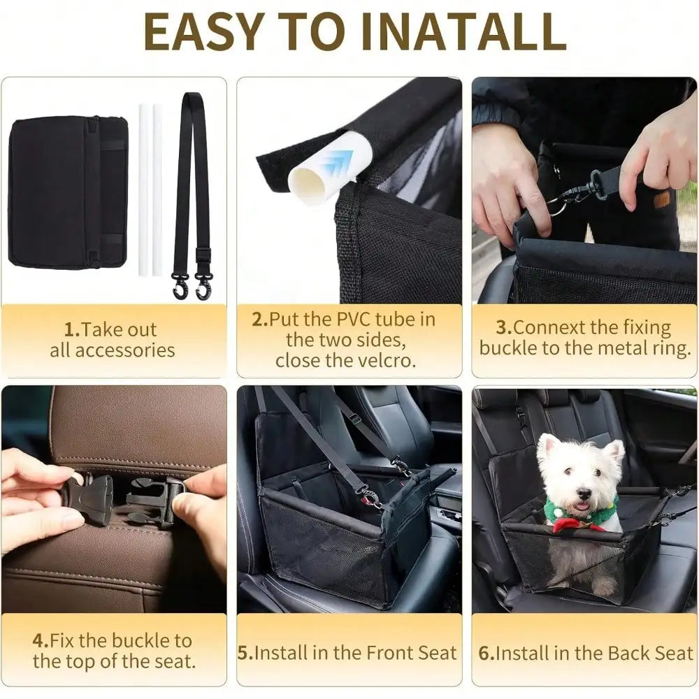 Portable Elevated Dog Booster Car Seat With Adjustable Safety Strap