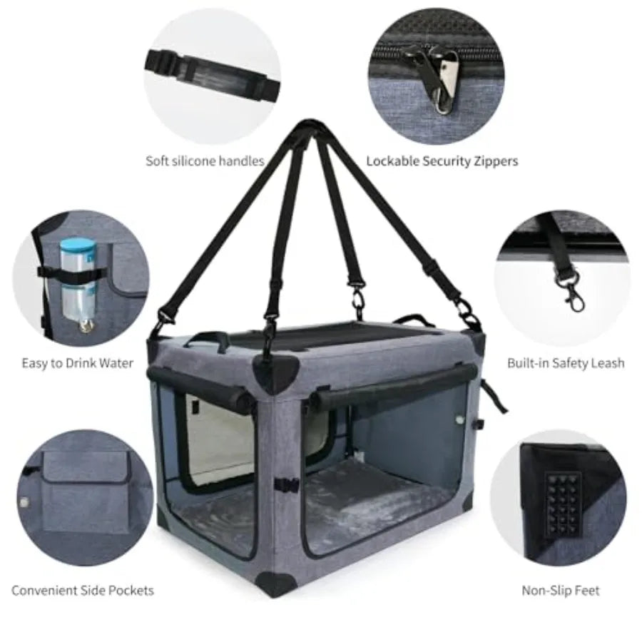 Collapsible Soft Sided Dog Crate Travel Carrier Indoor Outdoor Four Door Kennel