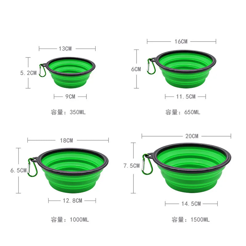 Collapsible Silicone Dog Food And Water Bowl With Carabiner For Travel