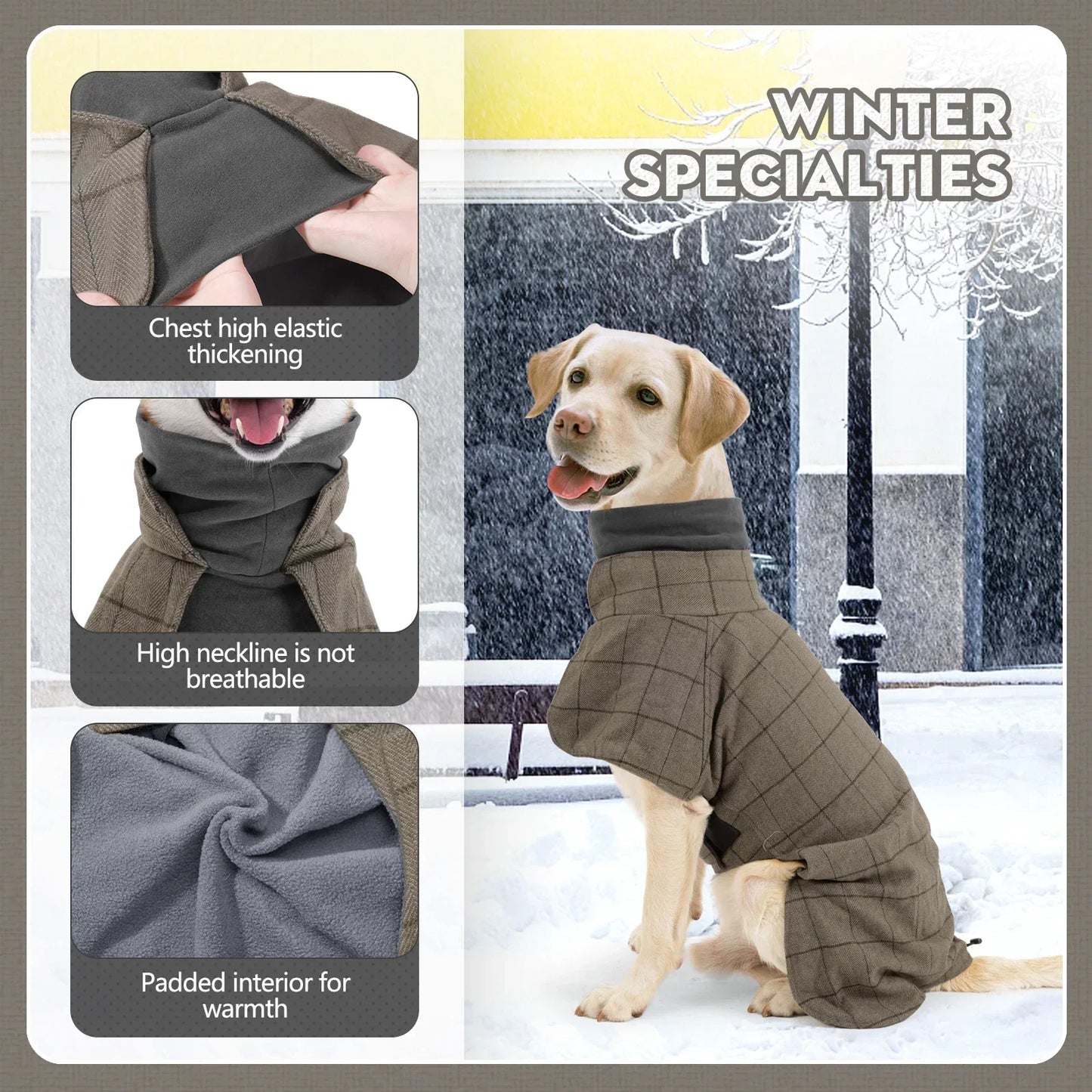 Waterproof Windproof Plaid Dog Jacket British Style Winter