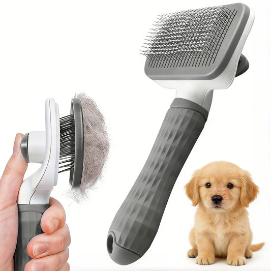 Pet Grooming Brush With OneClick Hair Removal For Dogs Cats