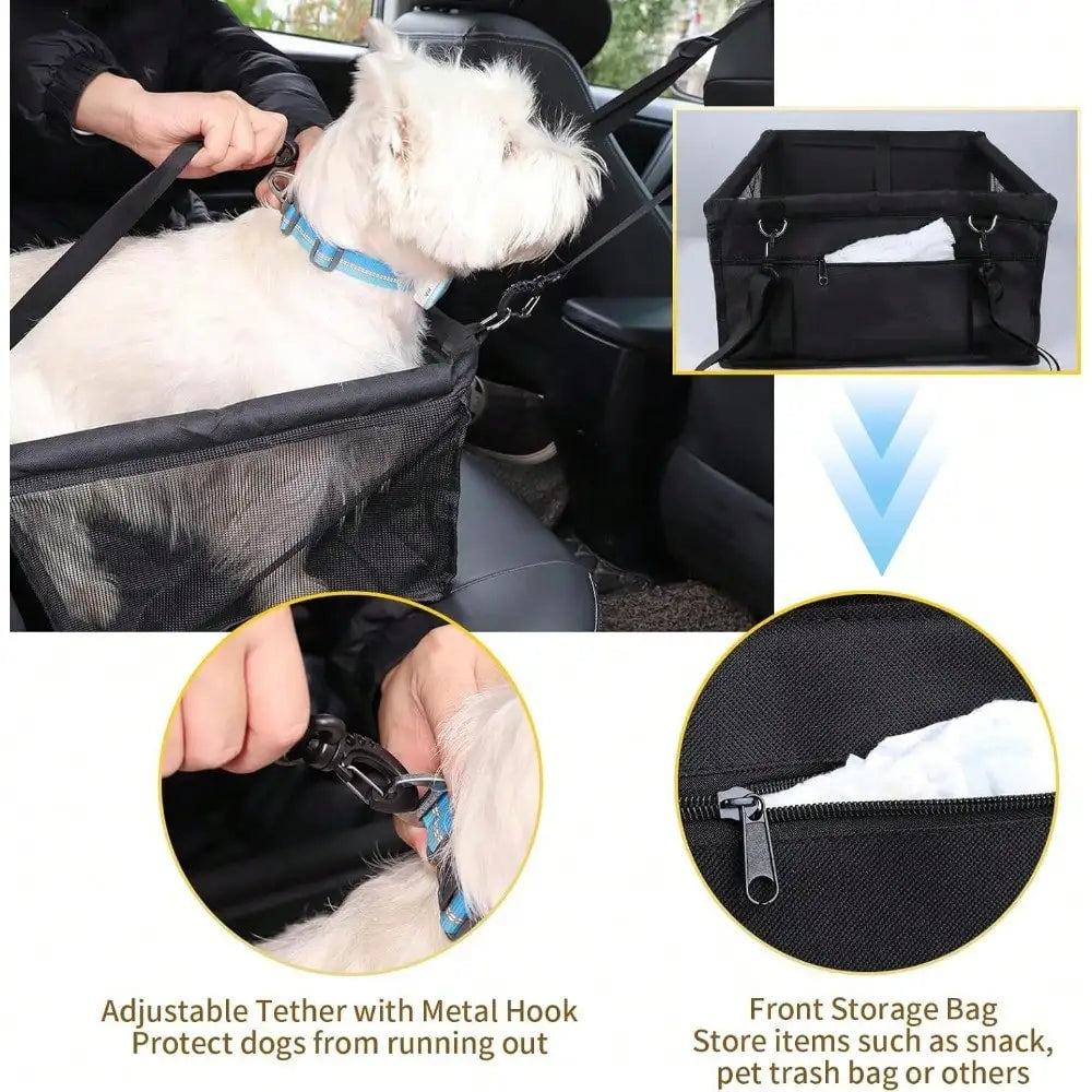 Portable Elevated Dog Booster Car Seat With Adjustable Safety Strap