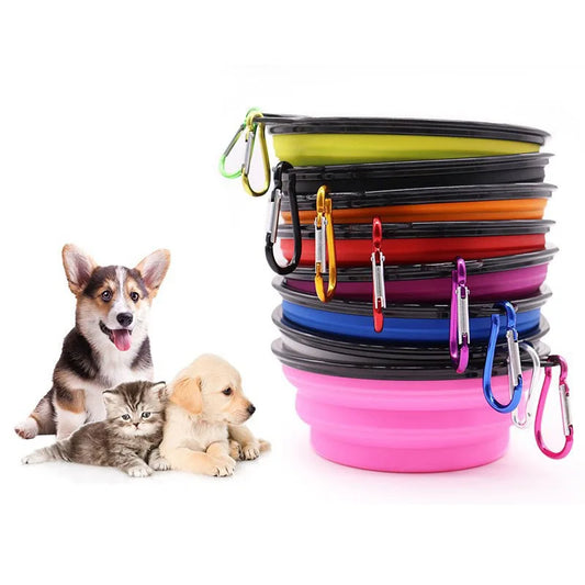 Collapsible Silicone Dog Food And Water Bowl With Carabiner For Travel