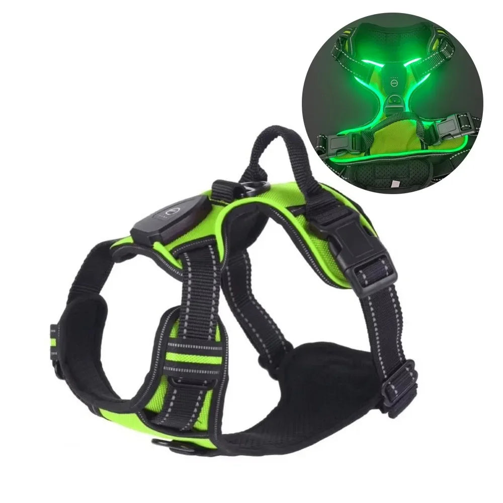 Durable Light Up LED Dog Harness Adjustable Rechargeable Luminous Pet Chest Strap Soft Flashing Dog Glow Vest Cats Pet