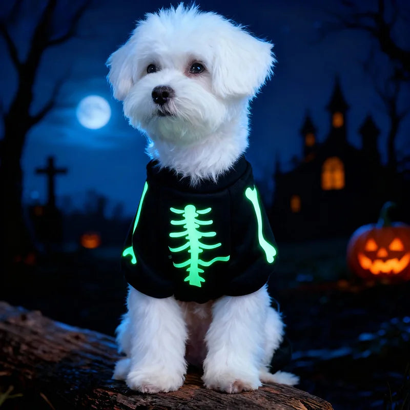 Glow Print Skeleton Dog Jumpsuit for Halloween Costume Parties