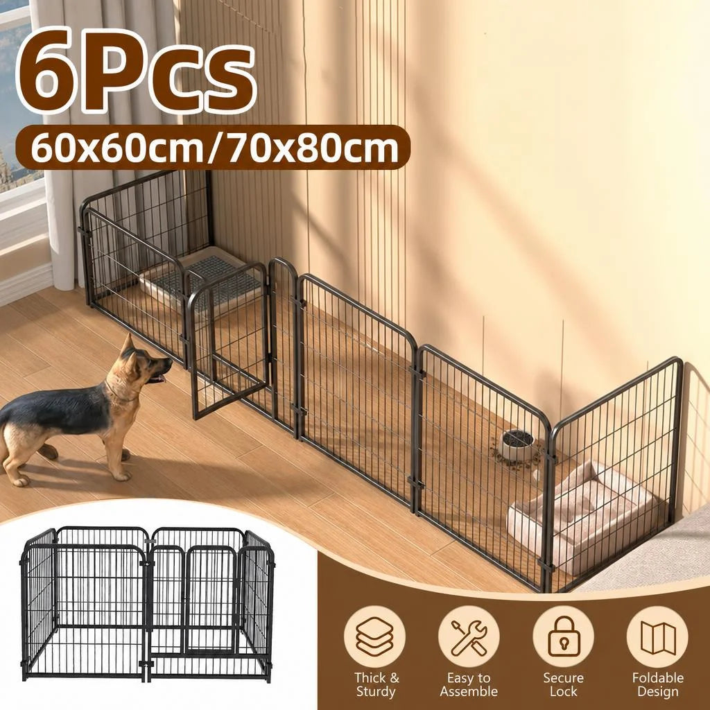 Foldable 6 Panel Stainless Steel Dog Fence Playpen For Pets
