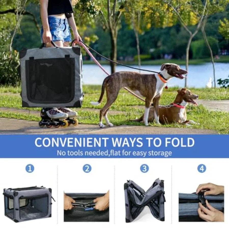Collapsible Soft Sided Dog Crate Travel Carrier Indoor Outdoor Four Door Kennel