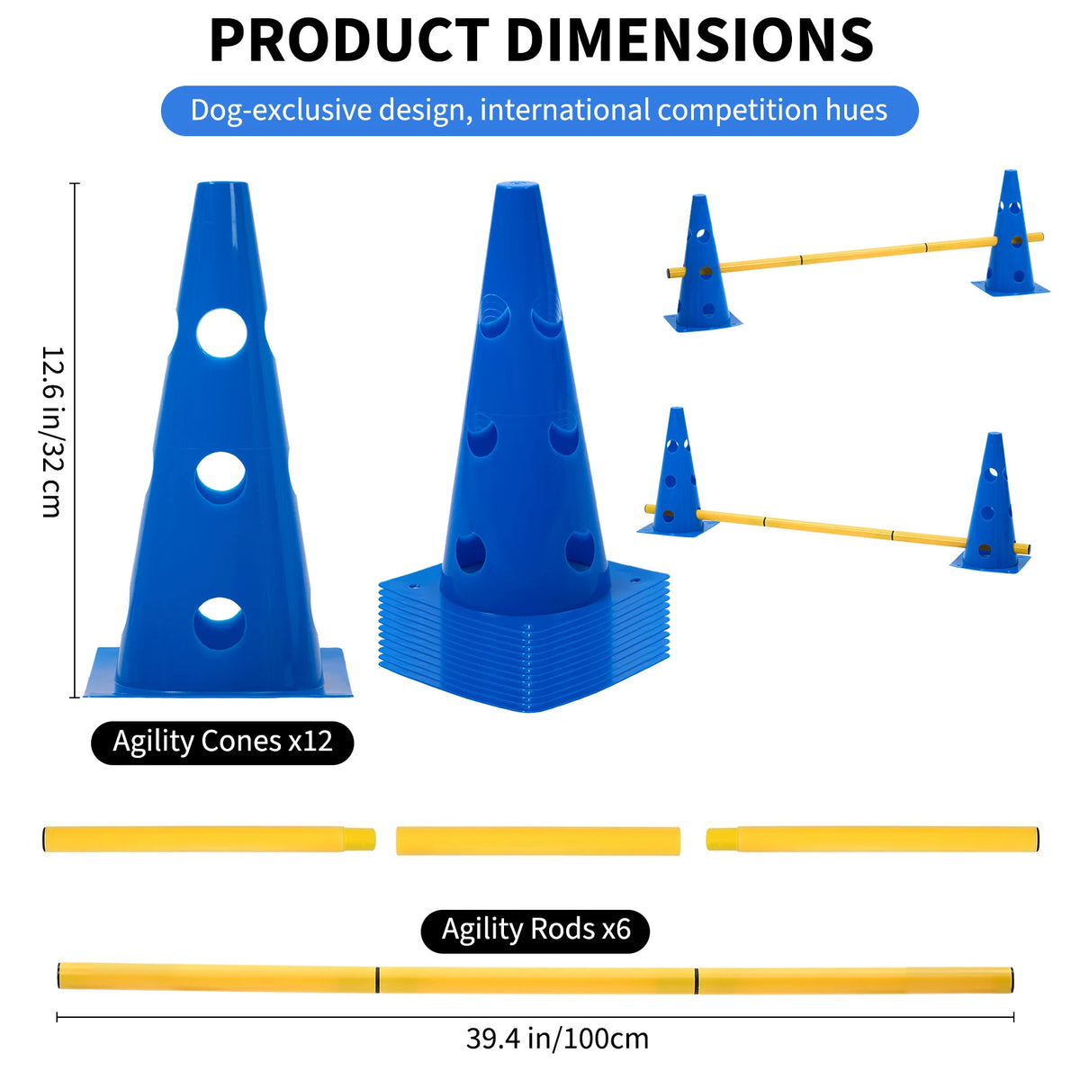 Dog Agility Training Cones And Rods Set With Adjustable Hurdles
