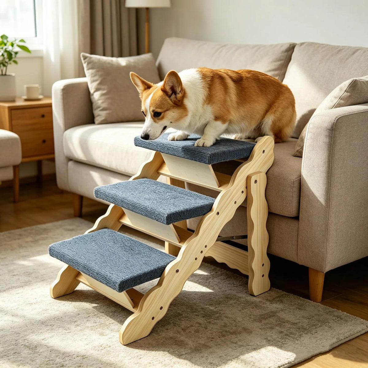 DishyKooker Strong Wooden Pet Stairs And Folding Dog Ramp