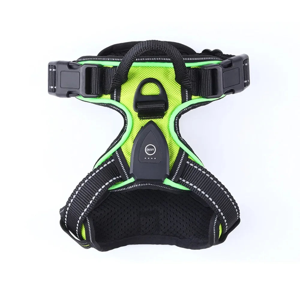 Durable Light Up LED Dog Harness Adjustable Rechargeable Luminous Pet Chest Strap Soft Flashing Dog Glow Vest Cats Pet