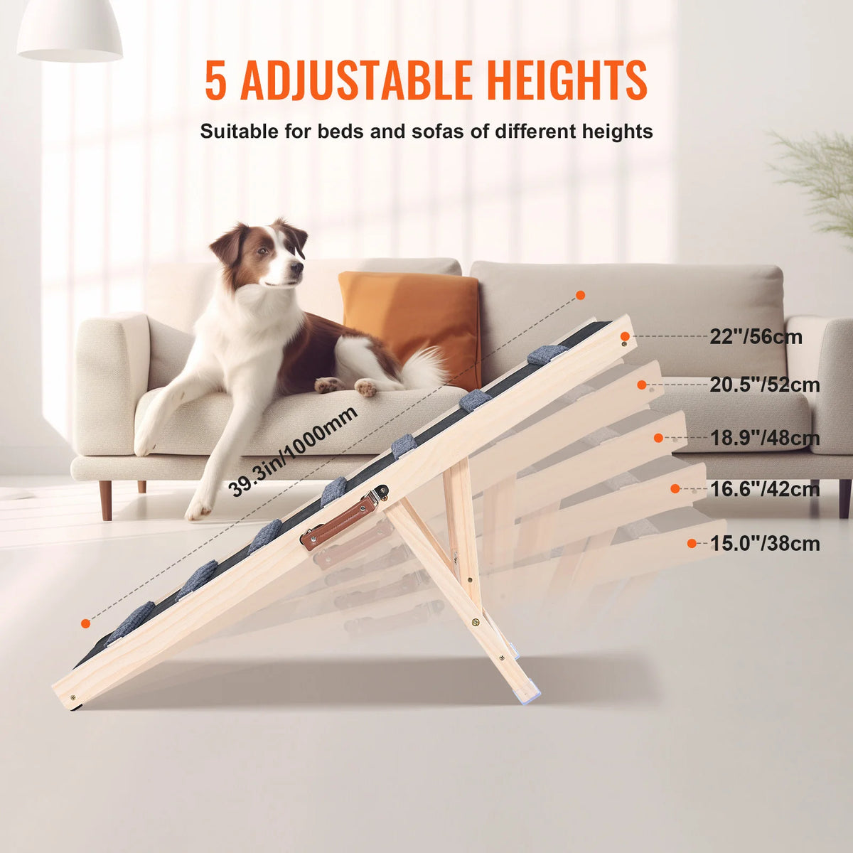 SucceBuy Folding Adjustable Wooden Dog Ramp With Anti Slip Steps