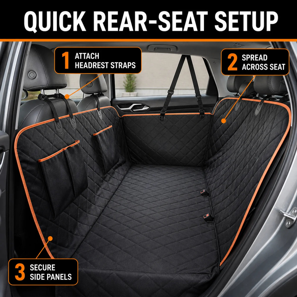Premium Quilted Dog Car Seat Cover With Adjustable Straps