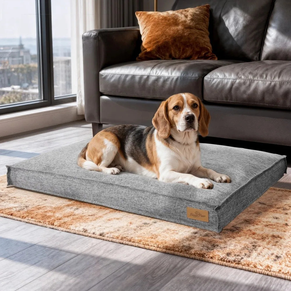 Borwart Rectangular Linen Dog Bed With Removable Cover