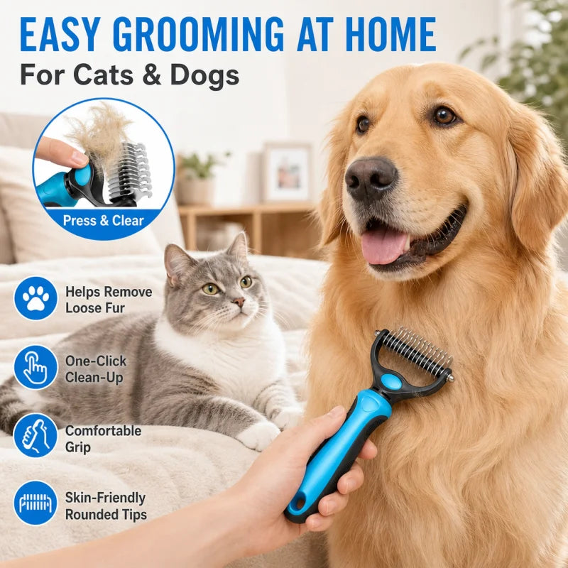 Pet Dematting Comb With Stainless Steel Blades For Dogs