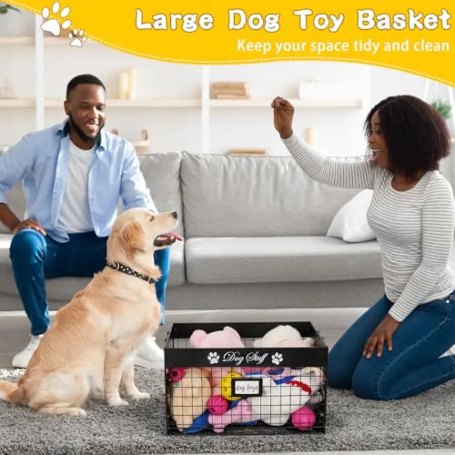 Wooden Dog Toy Basket with Handles for Living Room