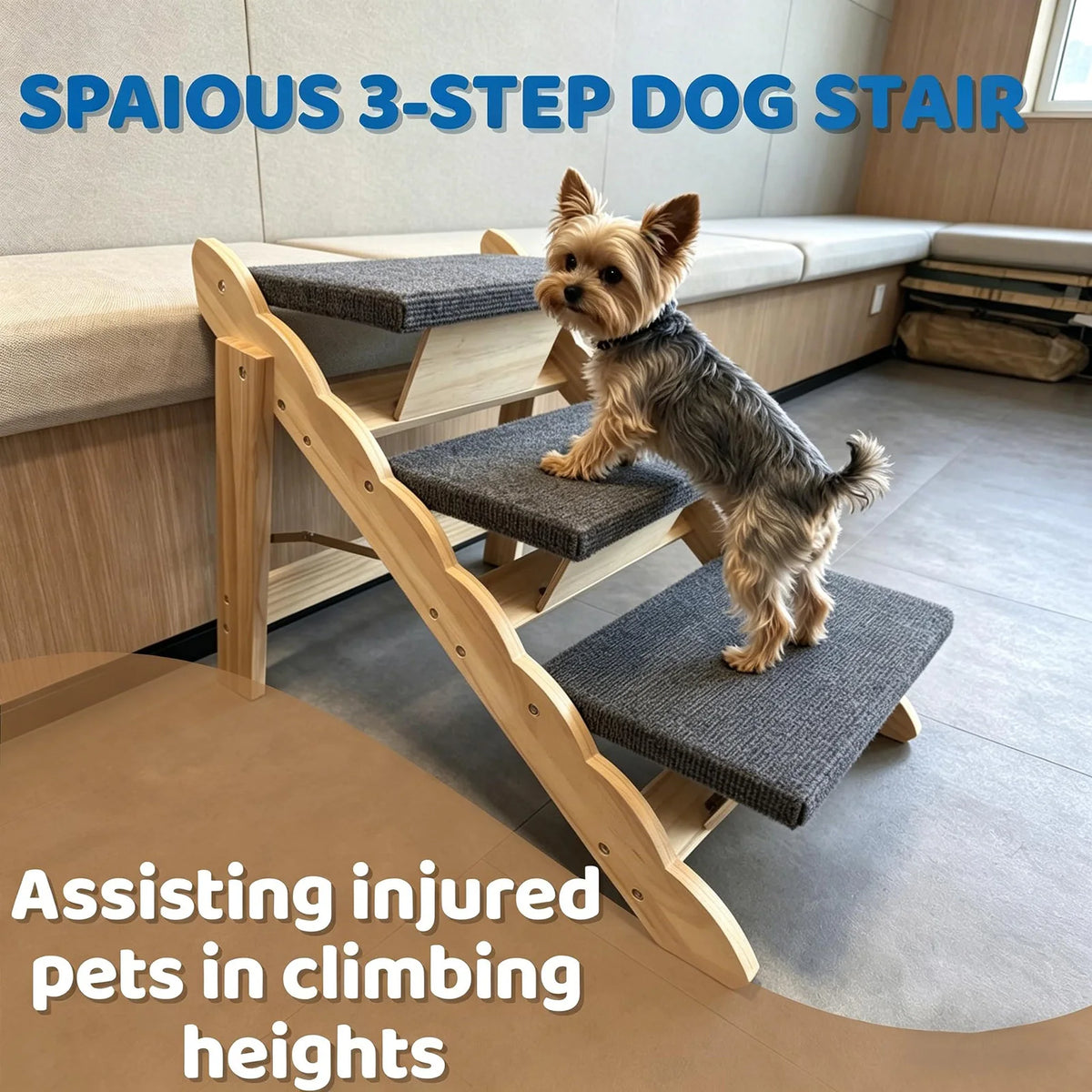 DishyKooker Strong Wooden Pet Stairs And Folding Dog Ramp